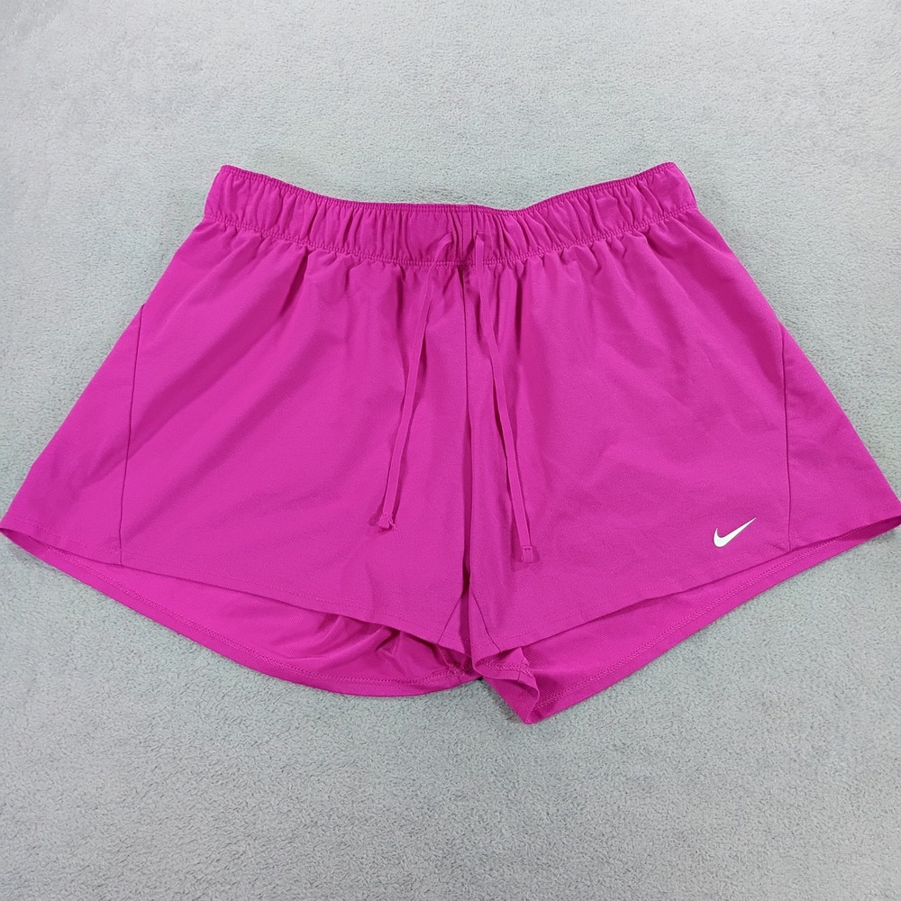 Nike Womens Dri-FIT Running Shorts Pink Large Elastic Waist Drawstring